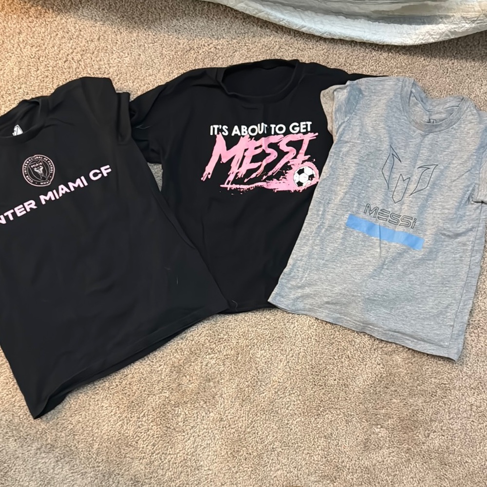 3 youth / kids Messi T Shirts 2 small 1 m - price is for all 3